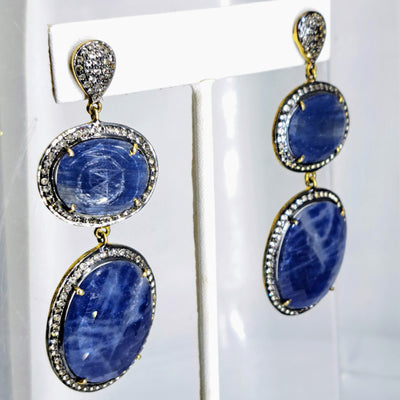 "Blue Beauty" 2.75" Earrings - Sapphire and White Topaz