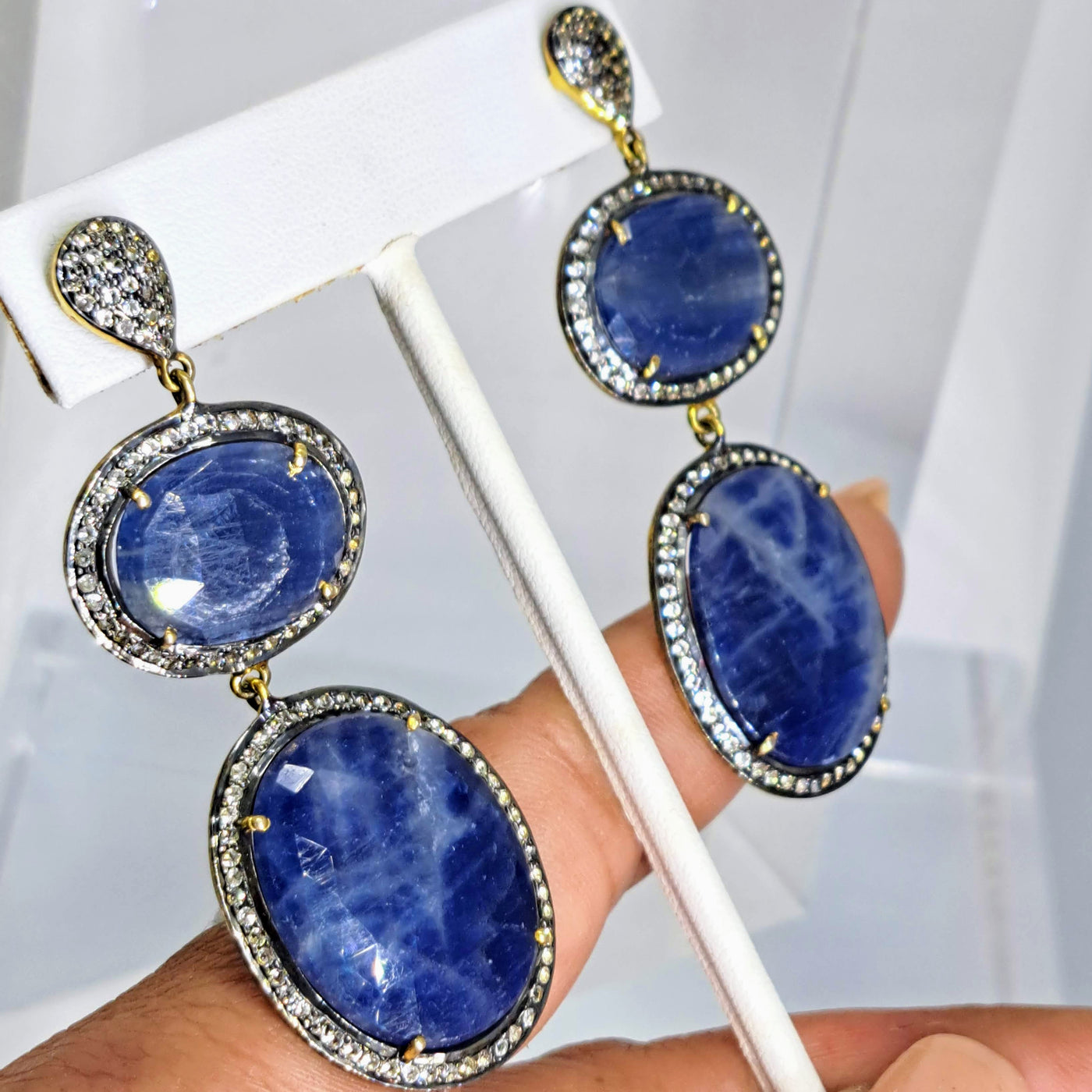 "Blue Beauty" 2.75" Earrings - Sapphire and White Topaz