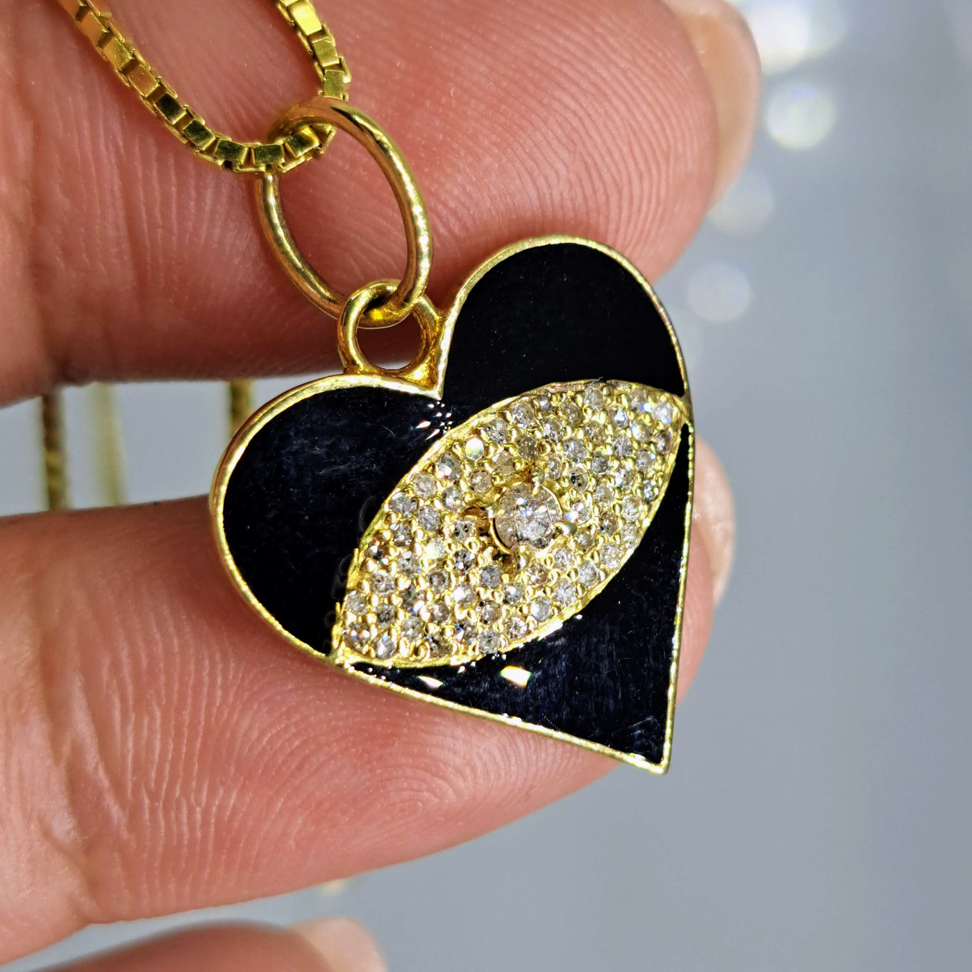 "Black Heart Matters" 16" Pendant Necklace - Diamonds, Enamel, 18k Sterling