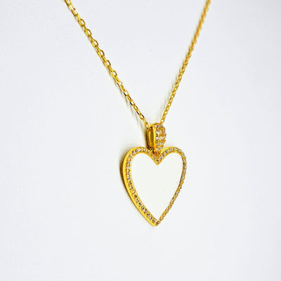 "Heart Of Gold" 16"-18" Pendant Necklace - Diamonds, Enamel, Gold Sterling