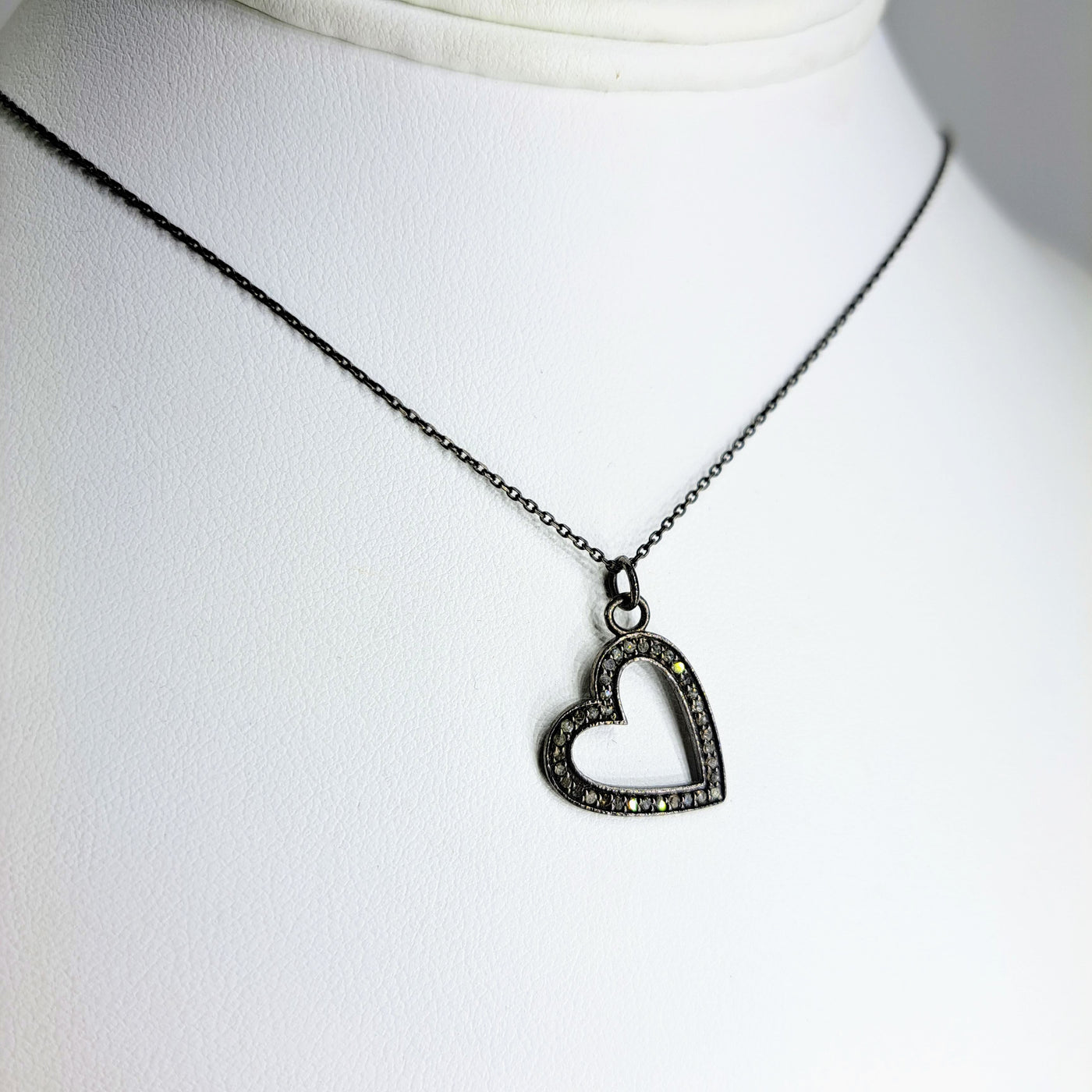 "My Heart" Pendant Necklace - Diamonds, Black Sterling