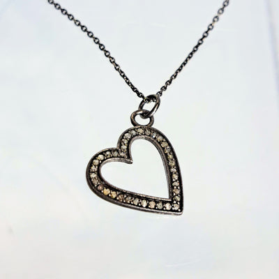 "My Heart" Pendant Necklace - Diamonds, Black Sterling