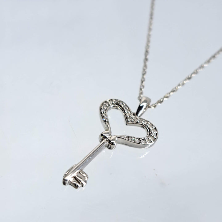 "Key To My Heart" 18" Necklace - Diamond, Anti-tarnish Sterling