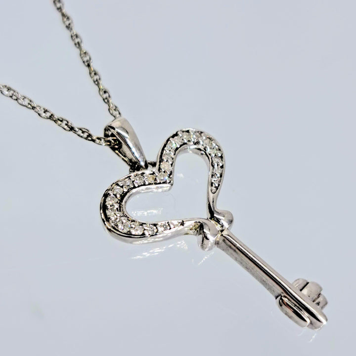 "Key To My Heart" 18" Necklace - Diamond, Anti-tarnish Sterling