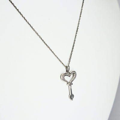 "Key To My Heart" 18" Necklace - Diamond, Anti-tarnish Sterling