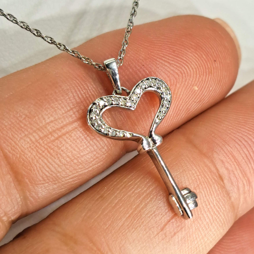 "Key To My Heart" 18" Necklace - Diamond, Anti-tarnish Sterling