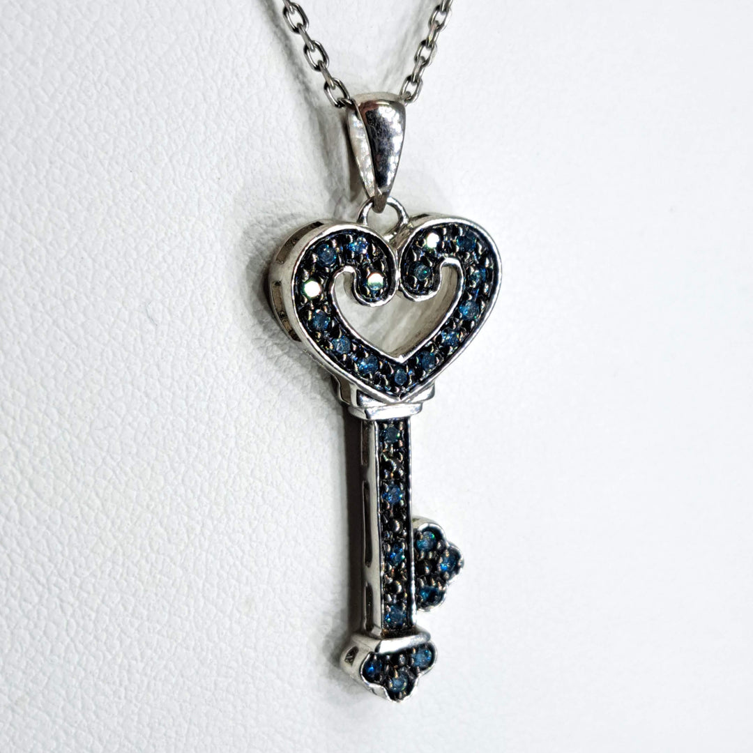 "I LOVE Key West" Pendant  Necklace - Blue Diamonds, Sterling
