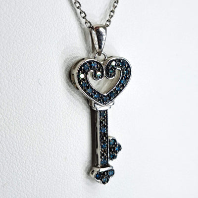 "I LOVE Key West" 18" Necklace - Blue Diamonds, Sterling