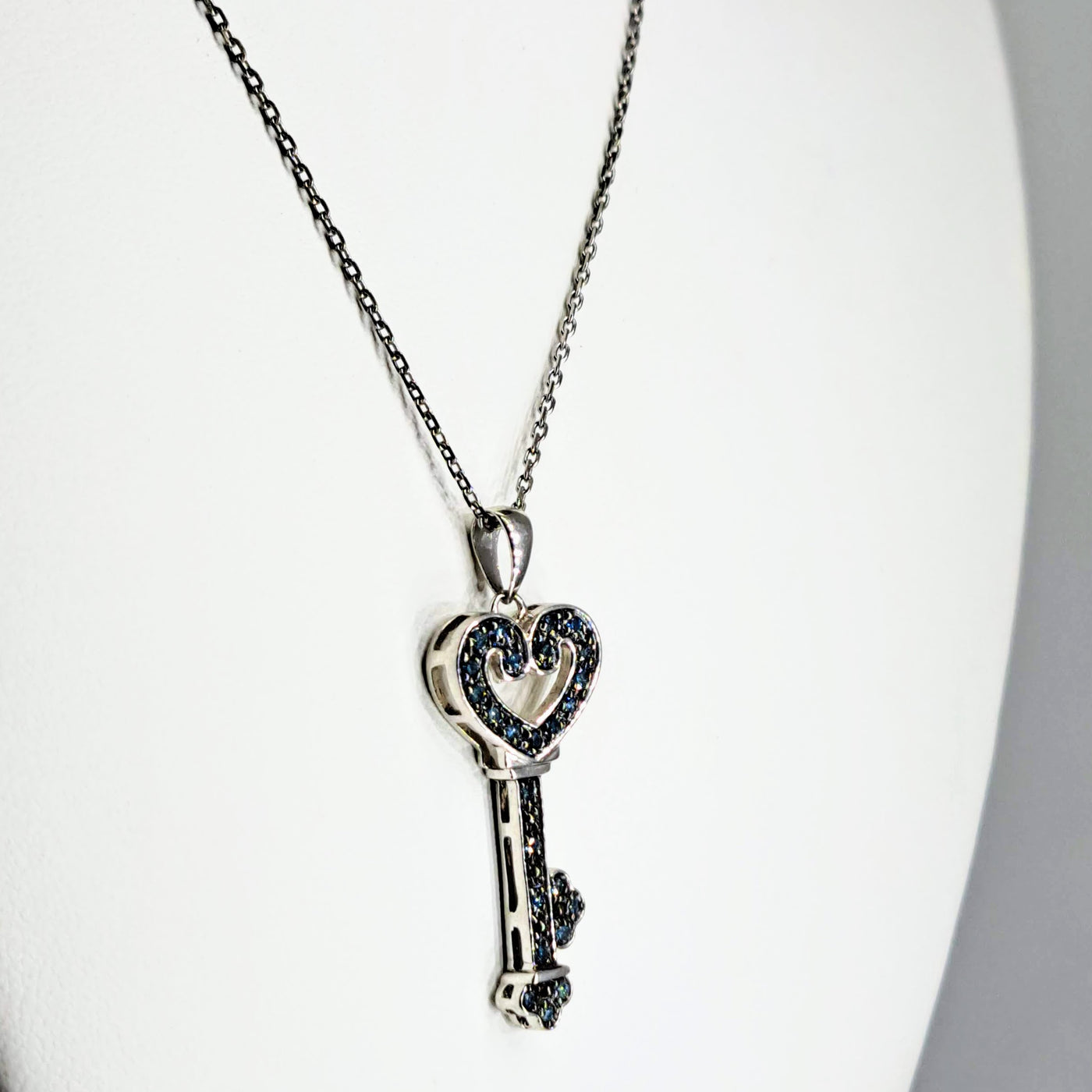 "I LOVE Key West" 18" Necklace - Blue Diamonds, Sterling