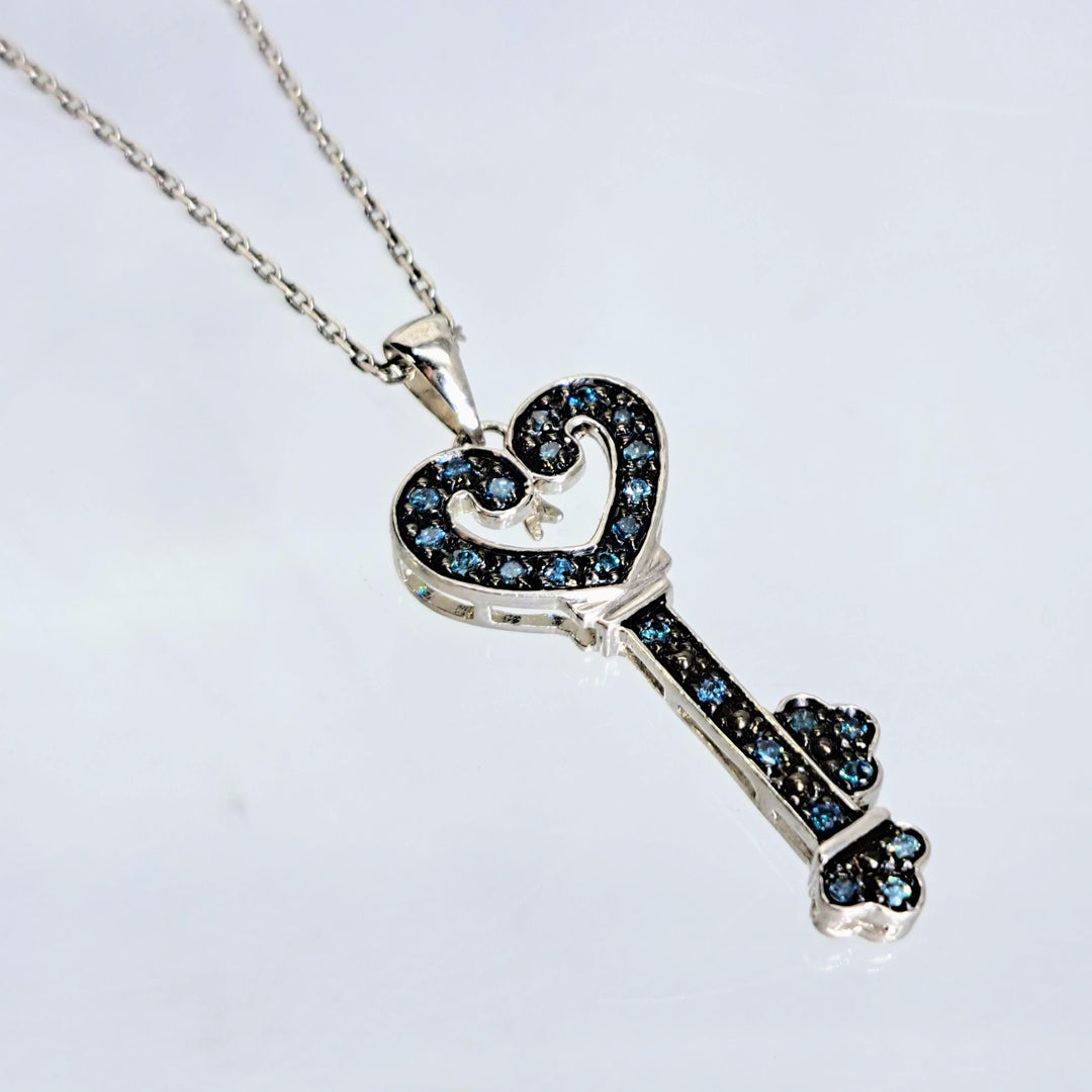 "I LOVE Key West" Pendant  Necklace - Blue Diamonds, Sterling