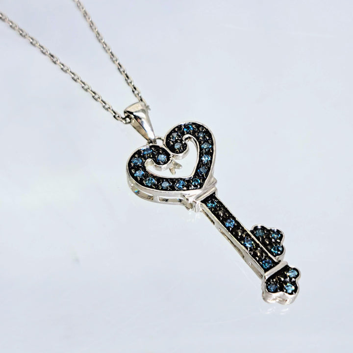 "I LOVE Key West" Pendant  Necklace - Blue Diamonds, Sterling