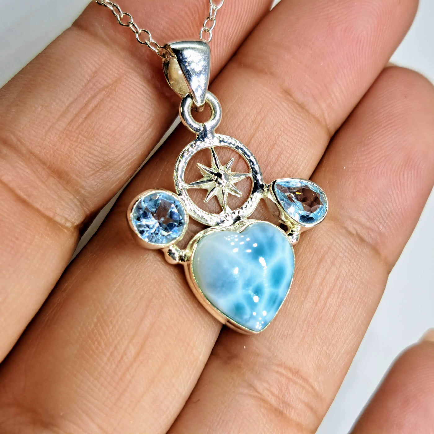 "The Way To You" 16" Necklace - Larimar, Topaz, Sterling