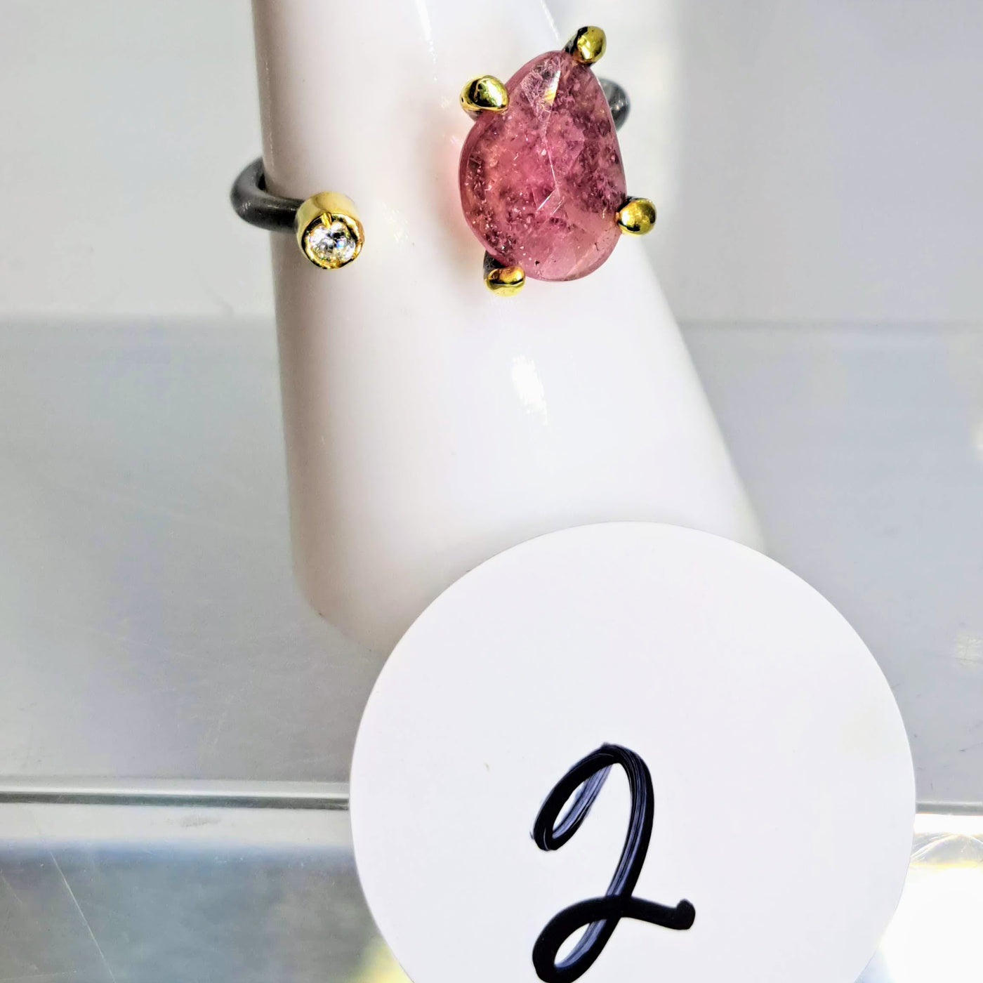 "Open To Greatness" Adj. Sz 6.5 to 7.5 Rings - Tourmaline, Zircon Stone, Black Sterling, 18K