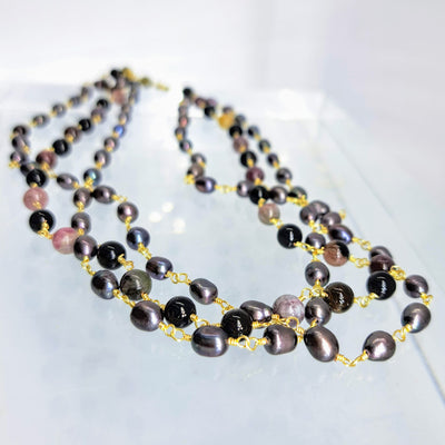 "Moonberries" 18"-20 Necklace - Rhyloite, Onyx, Peacock Pearl