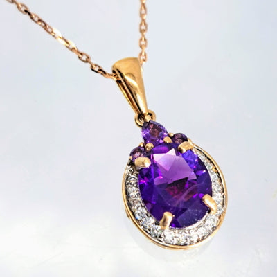 "Purple Heart" Pendant Necklace - Amethyst, Diamonds, 14K Rose Gold