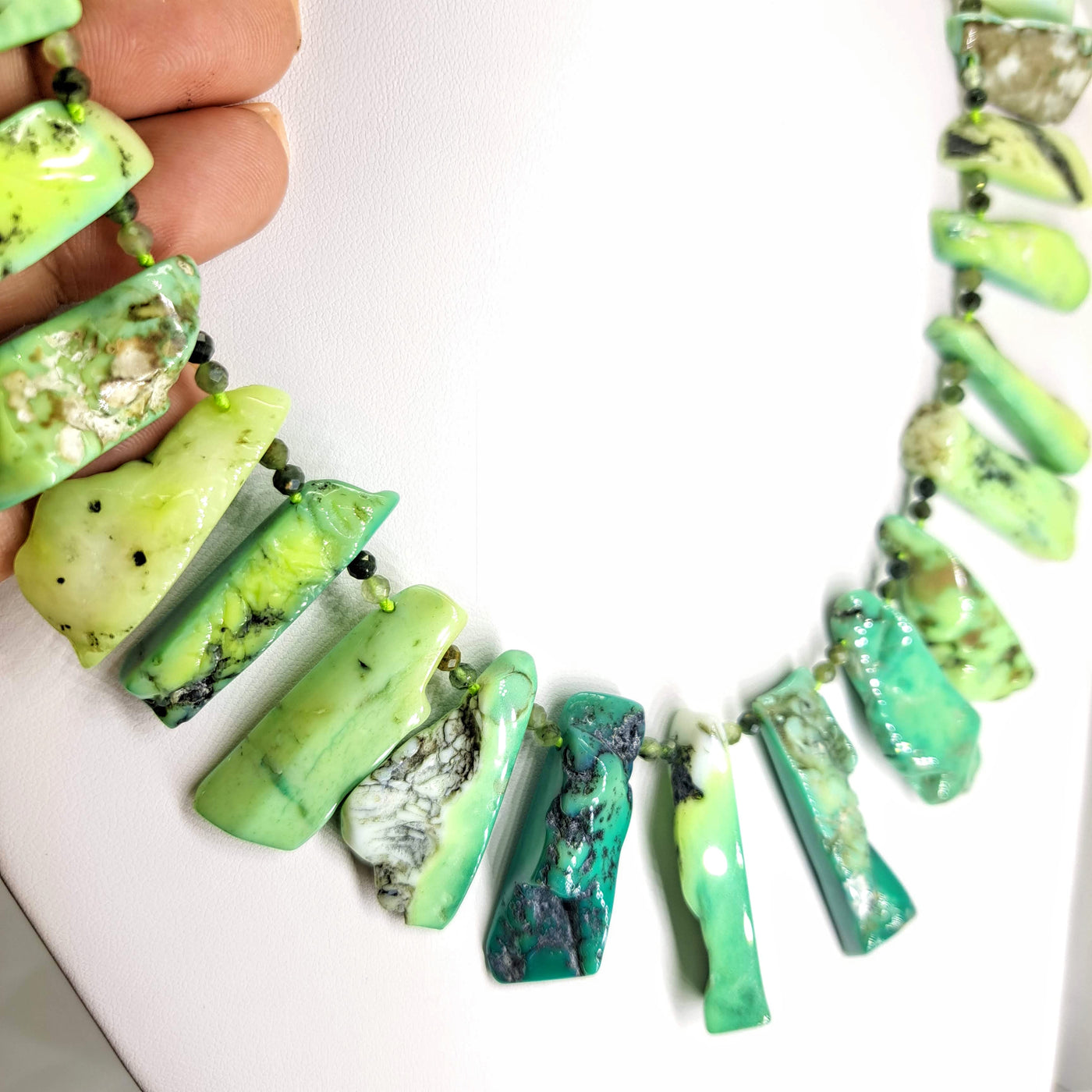 "Edge Of Greatness" 22" Necklace - Live-edge Chrysoprase, Decorative Clasp