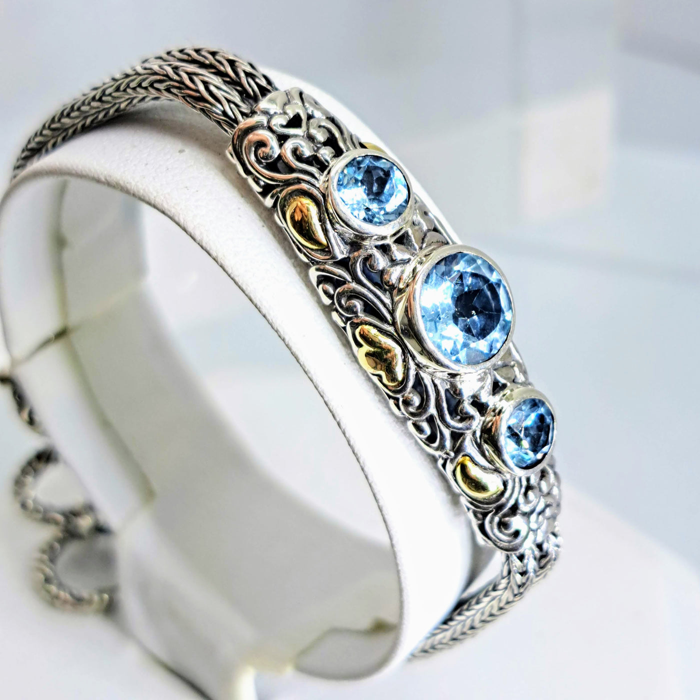 "Balinese Dream" 7" to 9" Bracelet - Topaz, Amethyst, Sterling, 18k Accents