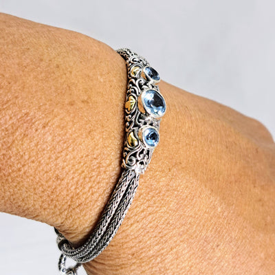 "Balinese Dream" 7" to 9" Bracelet - Topaz, Amethyst, Sterling, 18k Accents