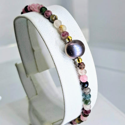 "Temptation" 7" to 9" Bracelet - Tourmaline, Pearl in Gold OR Silver Filled
