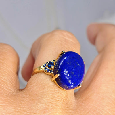 "My Deepest Blues" Sz 7 Ring - Lapis, Sapphire, 14k Gold