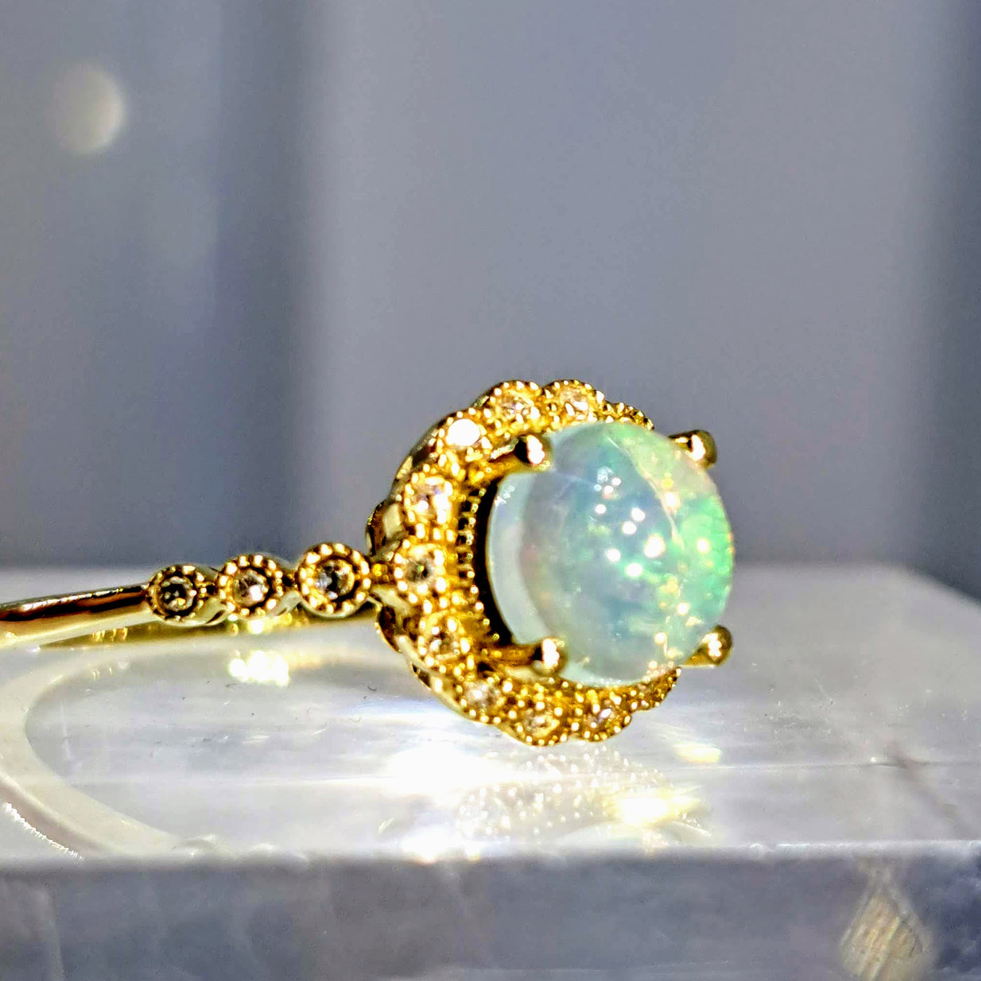 "Rainbow Jelly" Size 7 Ring - Opal, Diamonds, Karat Gold