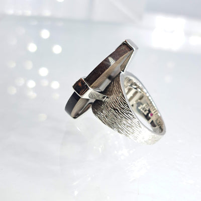 "The Round Table" Size 9 Ring - Wood, Ruby, Anti-tarnish Sterling