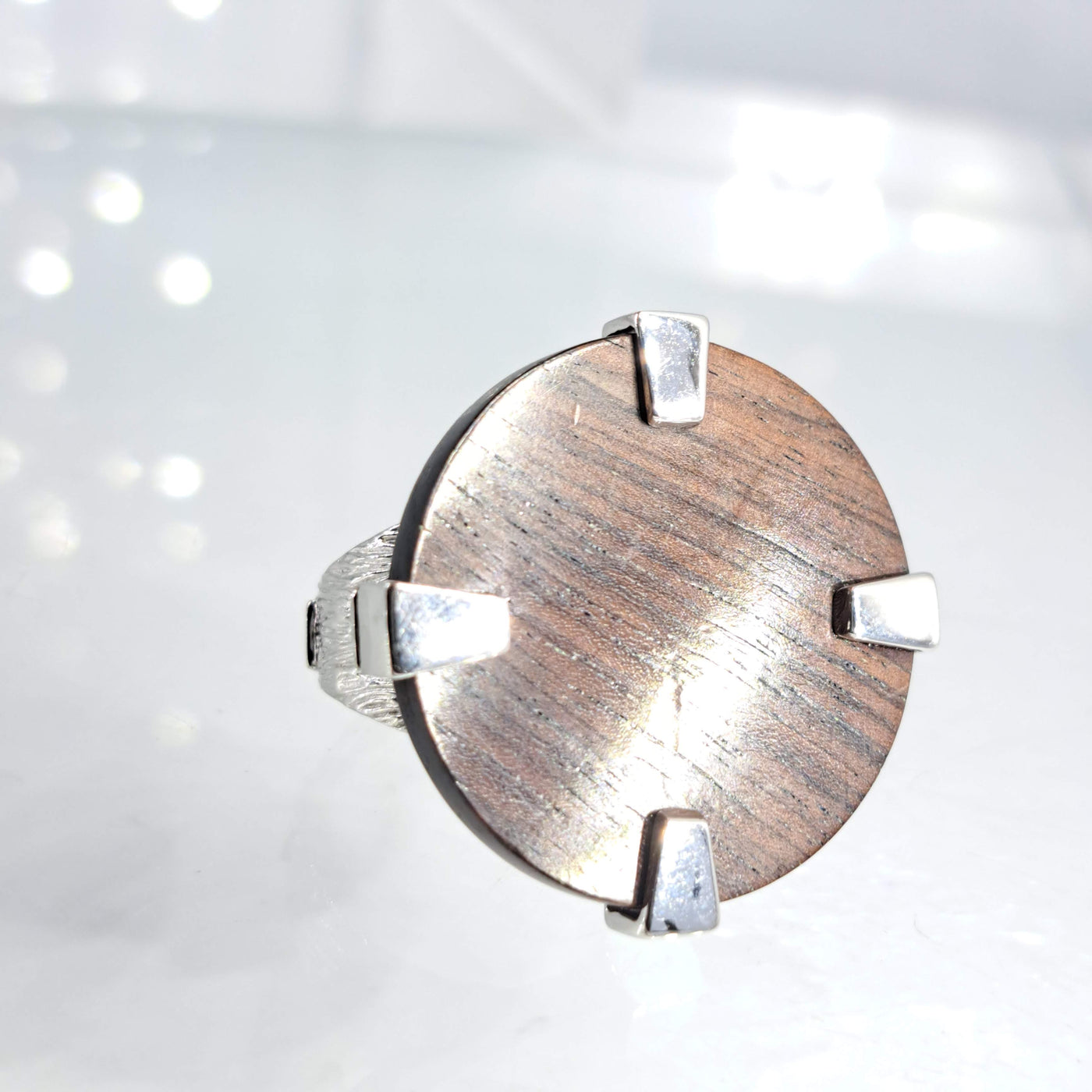 "The Round Table" Size 9 Ring - Wood, Ruby, Anti-tarnish Sterling