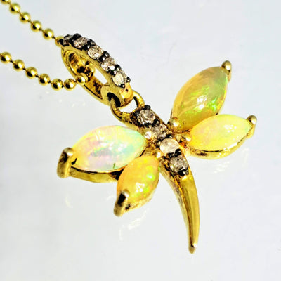 "FLY! Beach, FLY!" 16" Necklace - Opal, Diamonds, 18k Gold Sterling
