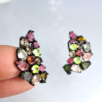 "Dreaming in Color" 1" Earrings - Tourmaline, Black Sterling