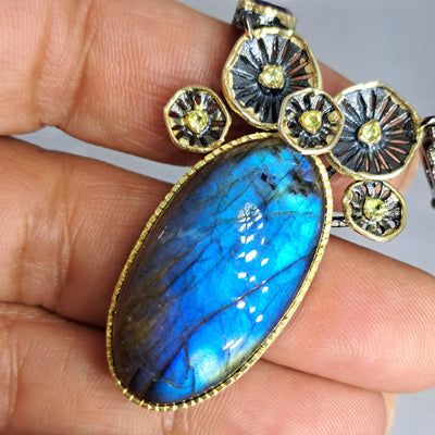 "Wild Violet" 18" - 19" Necklace - Labradorite, Amethyst, Peridot, Black Silver, 18k Accents