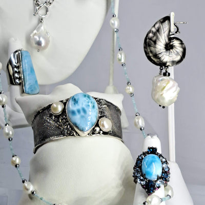 "Nauti-Baroque Black" 3" Earrings - Baroque Pearl, Black Sterling