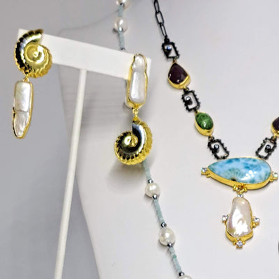 "Ebb & Flow" 2.25" Earrings - Baroque Pearls, 18k Gold Sterling
