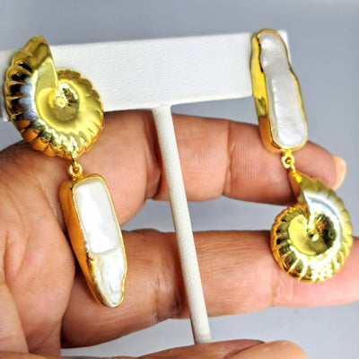 "Ebb & Flow" 2.25" Earrings - Baroque Pearls, 18k Gold Sterling