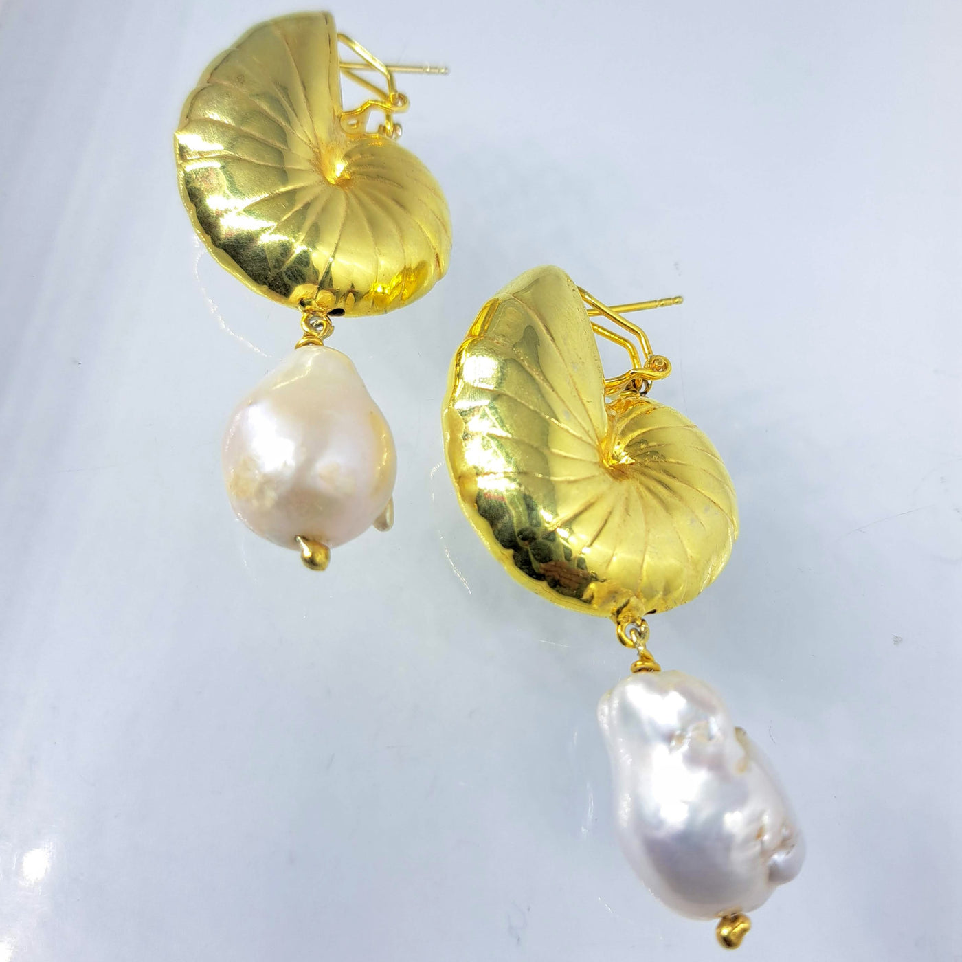 "Nauti-Baroque" 3" Earrings - Baroque Pearl, Gold Sterling