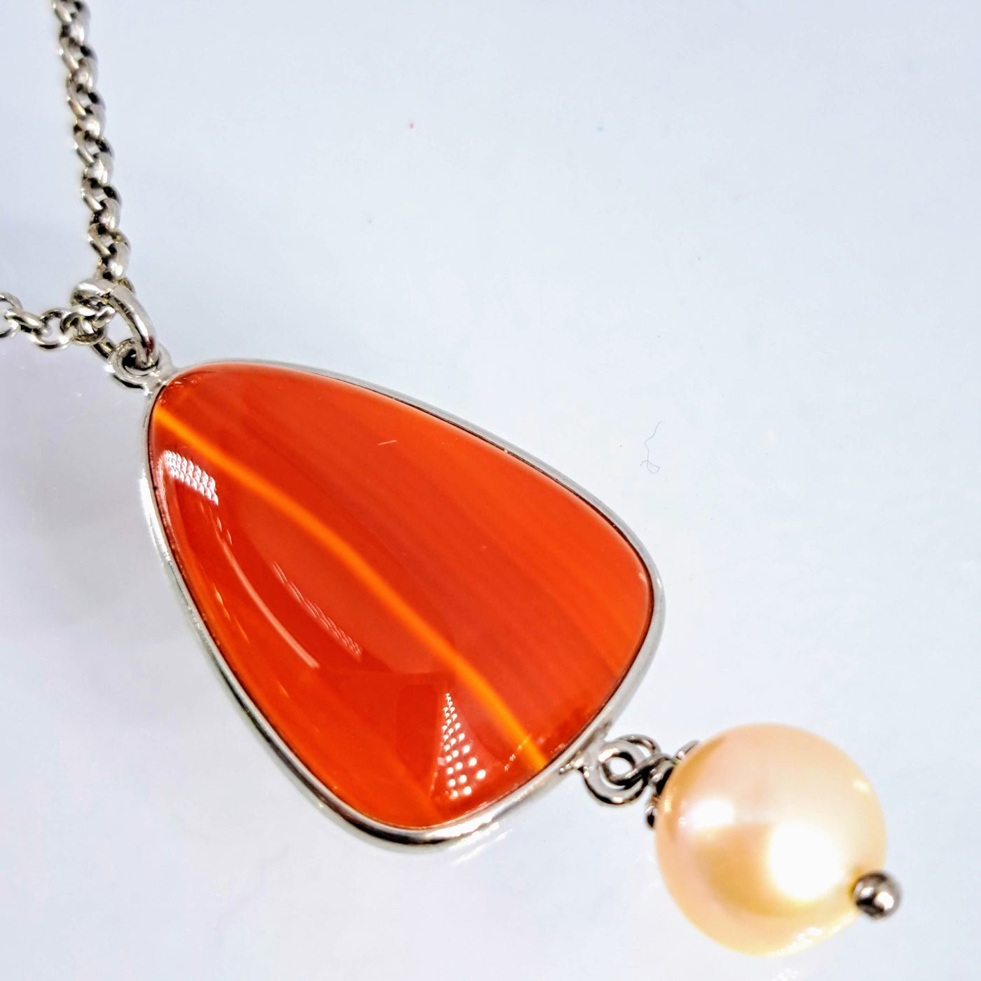 "Honey Cream" 18"- 20" Necklace - Carnelian, Pearl, Sterling