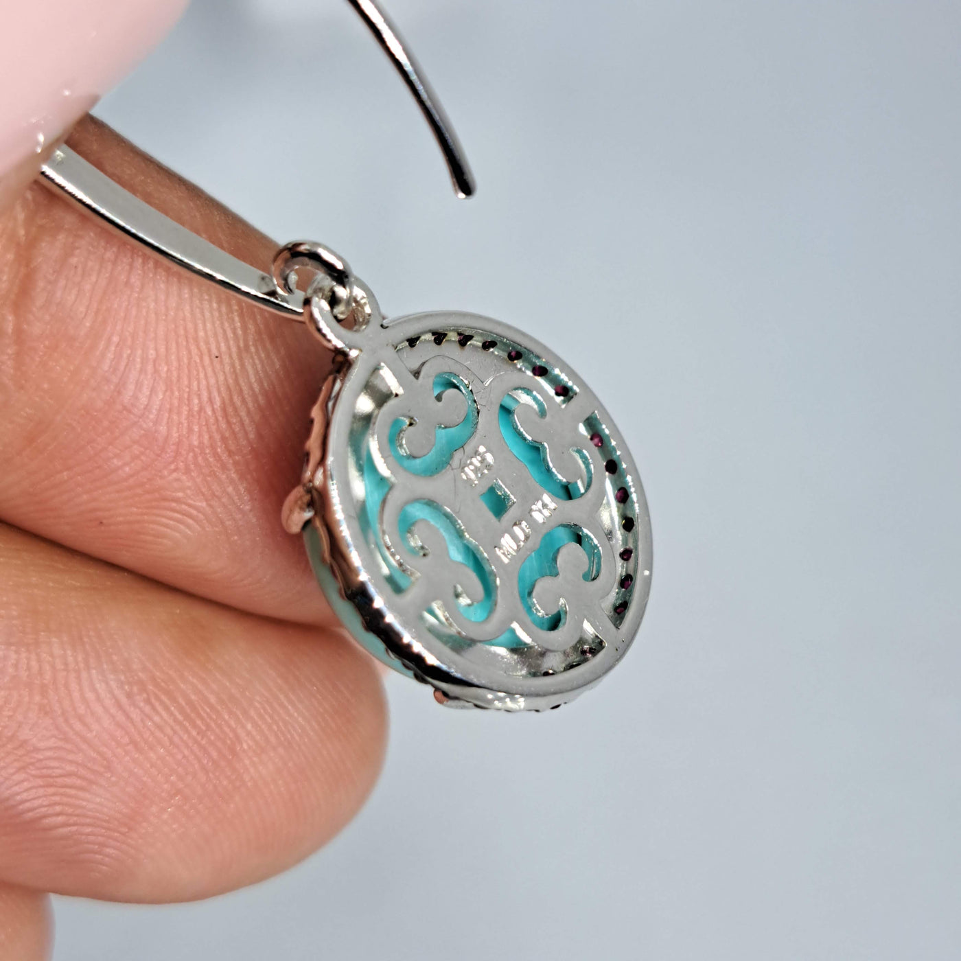 "Ruby Blues Day" 1.75" Earrings- Ruby, Amazonite, Anti-tarnish Sterling