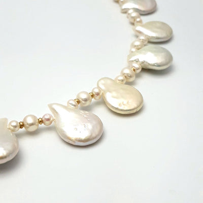 "Petalista" 18" Necklace - Baroque Coin Pearls,14K Gold