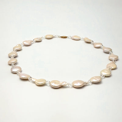 White Coin Pearl and Crystal 14K Gold Strand Necklace