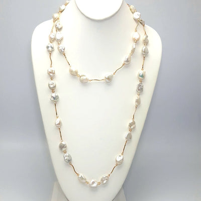 "Illuminating Love" Necklace - White Keishi Pearls, Gem Grade Swarovski Crystals, 14K Gold