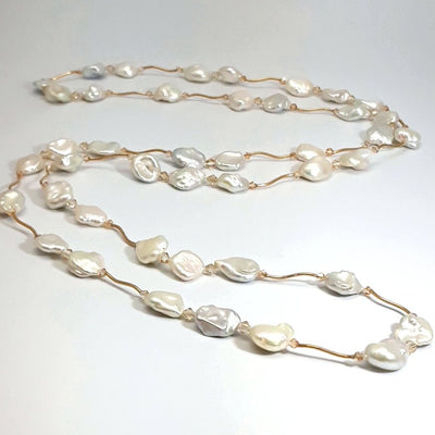 "Illuminating Love" Necklace - White Keishi Pearls, Gem Grade Swarovski Crystals, 14K Gold