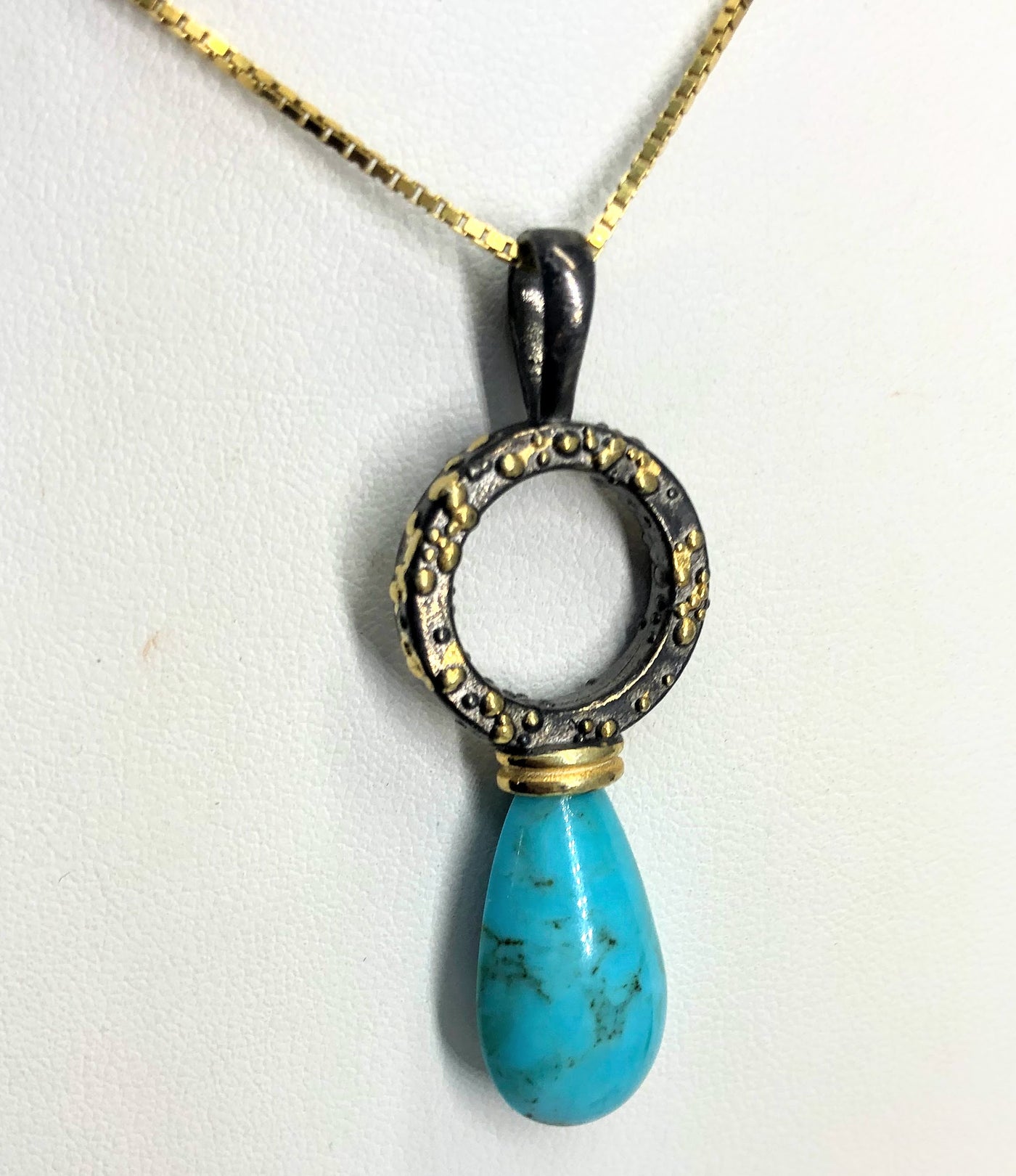 "Nuck-Nuck" Pendant Necklace - Turquoise, Oxidized Sterling, 18K Gold