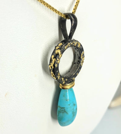 "Nuck-Nuck" Pendant Necklace - Turquoise, Oxidized Sterling, 18K Gold