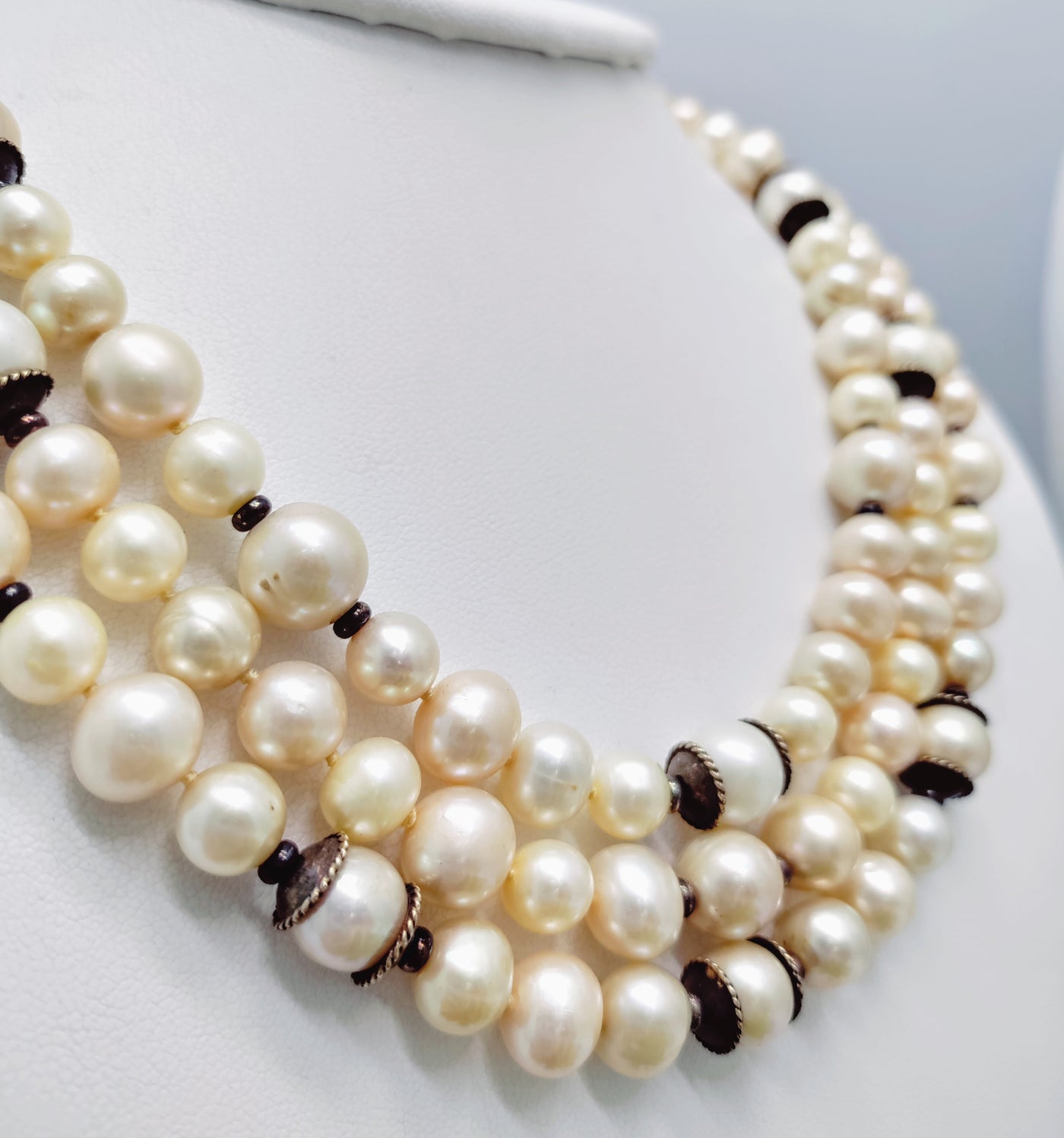 "Sugar and Spice" Necklace - Pearls, Oxidized Gold-washed Sterling Accents