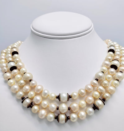 "Sugar and Spice" Necklace - Pearls, Oxidized Gold-washed Sterling Accents
