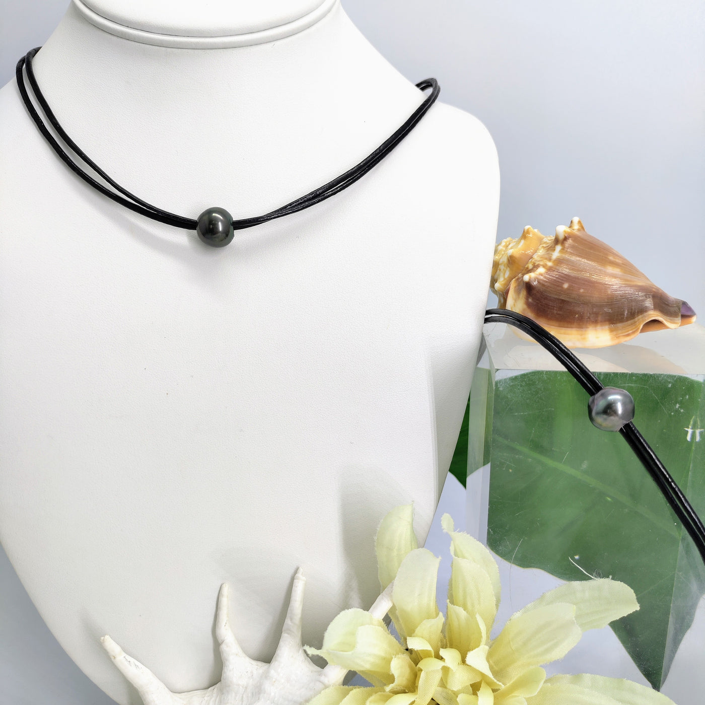 Tahitian Pearl on Black Leather Necklace