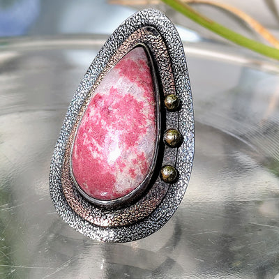 "The She-Bang" Ring - Adjustable Size, Rhodonite, Sterling, Brass and Copper Accents