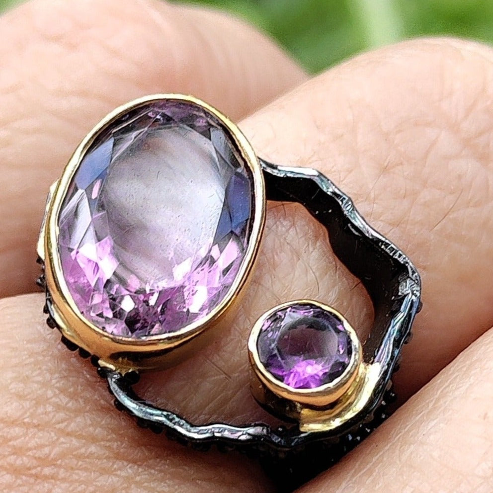 "Look Within" Sz 7 Ring - Amethyst, Black Rhodium, Sterling, 18K