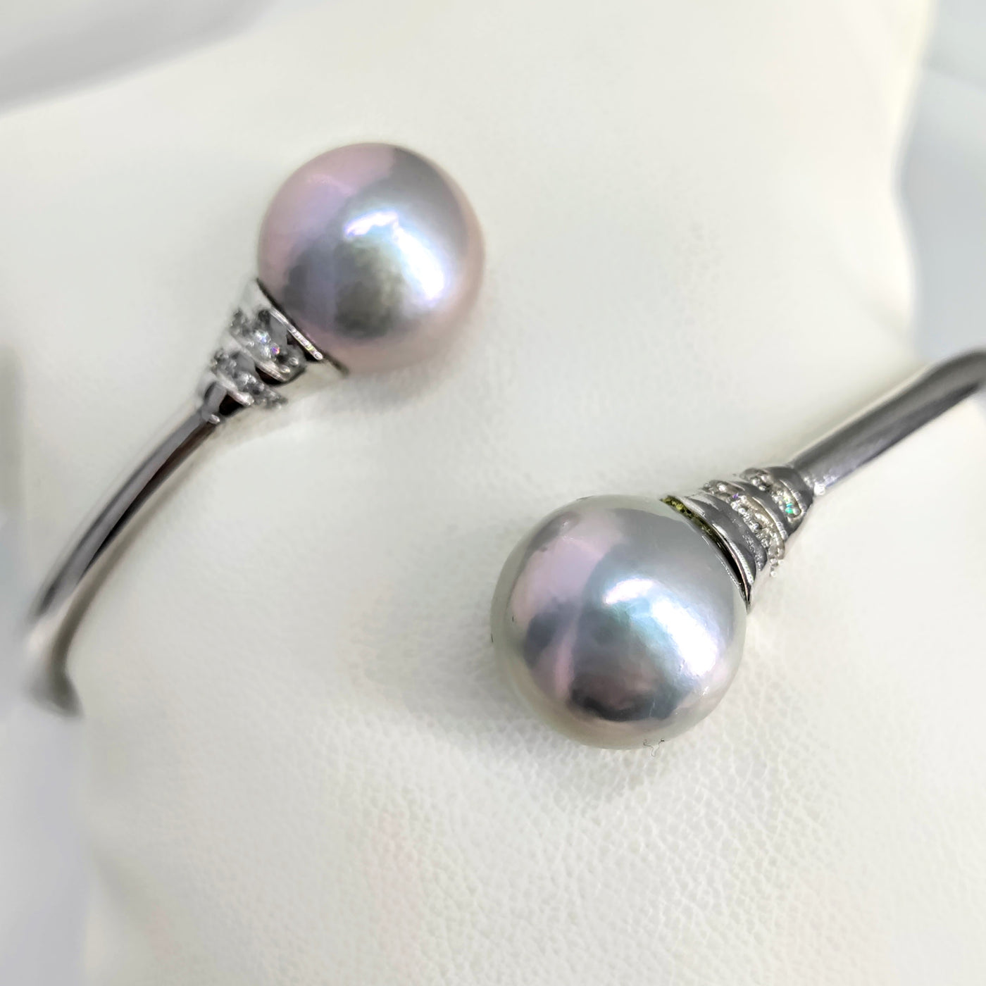 "Double Bubble" Hinged Cuff Bracelet - 13mm Edison Pearls, Topaz, Sterling
