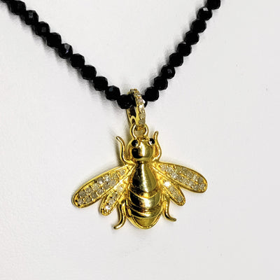 "BEE-YOU-tiful"  Pendant Necklace - Diamonds, Black Spinel, Labradorite, 18k over Sterling