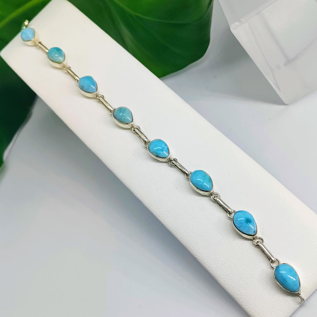 "Sea Drops" 7.5" Bracelet - Larimar, Sterling